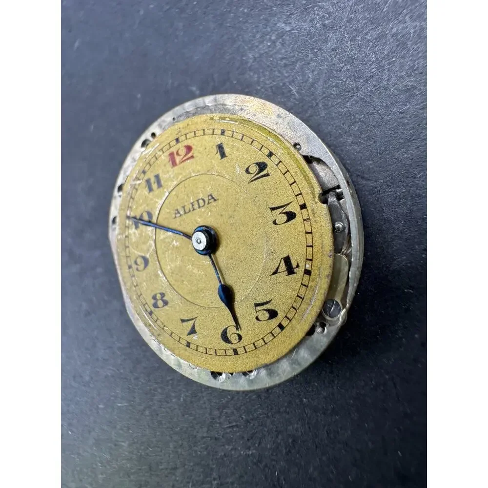 Vintage Alida Mechanical Pocket Watch Gold Tone Dial Movement 15 Jewels 13.4mm